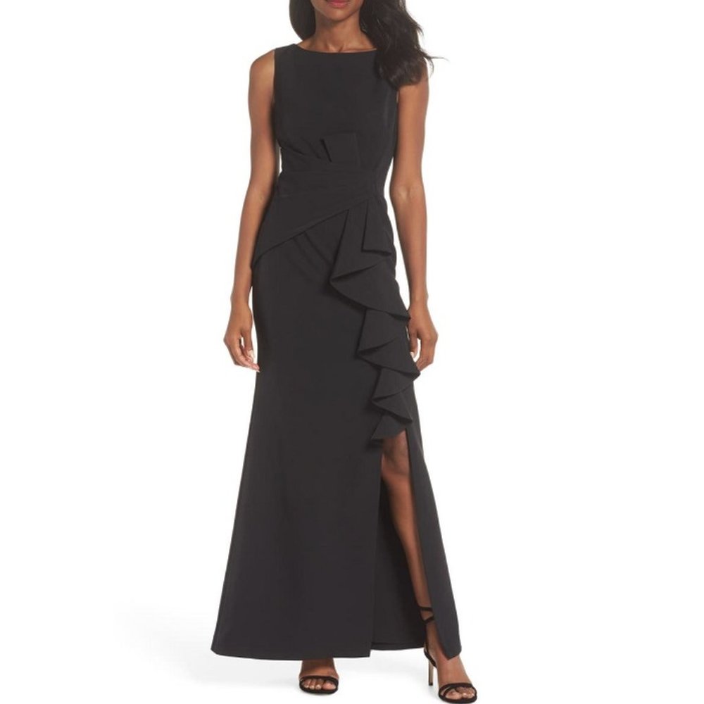 Eliza J Black Ruffle Front Gown